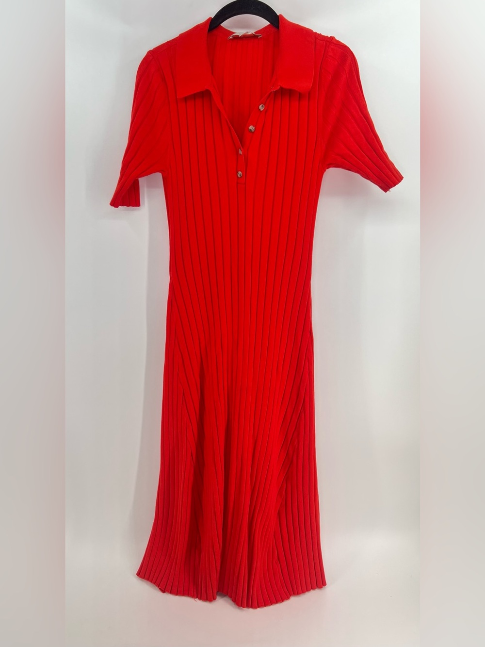LOFT Red Ribbed Collared Short Sleeve Midi Sweater Dress L Large - Picture 4 of 8